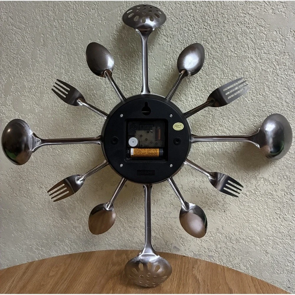 Clock Kitchen Utensils Metal Wall 17.5